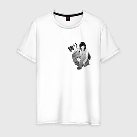 Мужская футболка хлопок с принтом Shibari в Тюмени, 100% хлопок | прямой крой, круглый вырез горловины, длина до линии бедер, слегка спущенное плечо. | Тематика изображения на принте: ahegao | anime | bandage | shibari | аниме | ахегао | бандаж | тян | шибари
