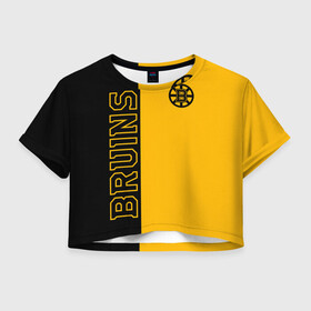 Женская футболка Crop-top 3D с принтом NHL BOSTON BRUINS в Тюмени, 100% полиэстер | круглая горловина, длина футболки до линии талии, рукава с отворотами | black | boston | bruins | hockey | ice | logo | nhl | sport | usa | бостон | брюинз | кубок | логотип | нхл | спорт | стэнли | хоккей