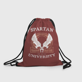 Рюкзак-мешок 3D с принтом Spartan University в Тюмени, 100% полиэстер | плотность ткани — 200 г/м2, размер — 35 х 45 см; лямки — толстые шнурки, застежка на шнуровке, без карманов и подкладки | Тематика изображения на принте: gad of war | game | games | god of war | god of wor | spartan | бог войны | игра | игры | кратос | спартанец