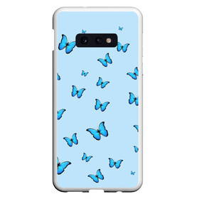 Чехол для Samsung S10E с принтом Синие бабочки в Тюмени, Силикон | Область печати: задняя сторона чехла, без боковых панелей | blue | butterfly | emoji | smile | бабочки | насекомые | эмоджи