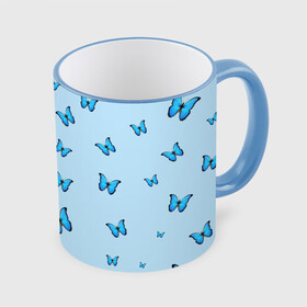 Кружка с принтом Синие бабочки в Тюмени, керамика | ёмкость 330 мл | blue | butterfly | emoji | smile | бабочки | насекомые | эмоджи