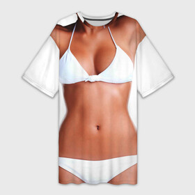 Платье-футболка 3D с принтом Perfect body в Тюмени,  |  | body | girl | perfect body | tan | tanned body | white | white underwear | woman | womans body | белое белье | девушка | женское тело | женщина | загар | идеальное тело | костюм | скин | тело