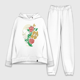 Женский костюм хлопок Oversize с принтом Floral Roses Skull в Тюмени,  |  | bones | cranium | flower | flowers | gothic | merch | rose | skeleton | skull merch | tattoo | букет | готика | кости | мерч | мистика | рисунок черепа | роза | розы | скелет | татуировка | ужасы | флора | цветы | чайные розы | череп | черепа с