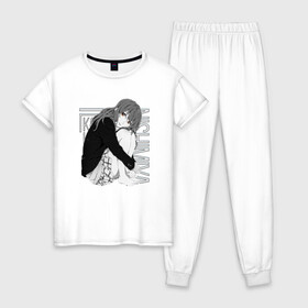 Женская пижама хлопок с принтом Форма голоса в Тюмени, 100% хлопок | брюки и футболка прямого кроя, без карманов, на брюках мягкая резинка на поясе и по низу штанин | koe no katachi | shouko nishimiya | нишимия | сёко нисимия | форма голоса | шоуко