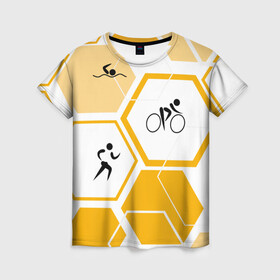 Женская футболка 3D с принтом Триатлон / Triathlon в Тюмени, 100% полиэфир ( синтетическое хлопкоподобное полотно) | прямой крой, круглый вырез горловины, длина до линии бедер | ironman | tri | triathlon | бег | велосипед | велоспорт | выносливость | мультиспорт | плавание | сила | скорость | соты | спорт | три | триатлон | троеборье | цикличный