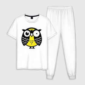 Мужская пижама хлопок с принтом Уставшая сова в Тюмени, 100% хлопок | брюки и футболка прямого кроя, без карманов, на брюках мягкая резинка на поясе и по низу штанин
 | owl | owls | сова | совушка | совы | филин | фраза | юмор