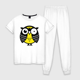 Женская пижама хлопок с принтом Уставшая сова в Тюмени, 100% хлопок | брюки и футболка прямого кроя, без карманов, на брюках мягкая резинка на поясе и по низу штанин | owl | owls | сова | совушка | совы | филин | фраза | юмор
