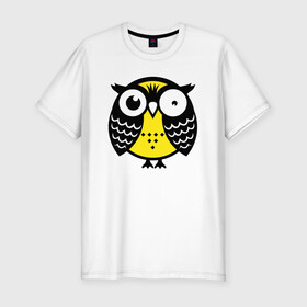 Мужская футболка хлопок Slim с принтом Уставшая сова в Тюмени, 92% хлопок, 8% лайкра | приталенный силуэт, круглый вырез ворота, длина до линии бедра, короткий рукав | owl | owls | сова | совушка | совы | филин | фраза | юмор