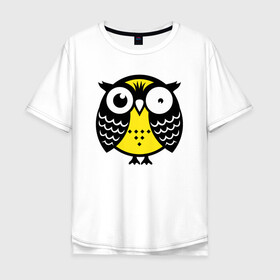 Мужская футболка хлопок Oversize с принтом Уставшая сова в Тюмени, 100% хлопок | свободный крой, круглый ворот, “спинка” длиннее передней части | owl | owls | сова | совушка | совы | филин | фраза | юмор