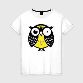 Женская футболка хлопок с принтом Уставшая сова в Тюмени, 100% хлопок | прямой крой, круглый вырез горловины, длина до линии бедер, слегка спущенное плечо | owl | owls | сова | совушка | совы | филин | фраза | юмор