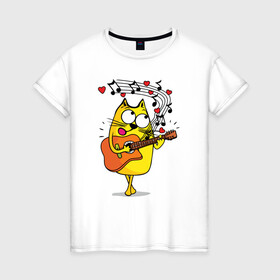 Женская футболка хлопок с принтом Кот поет серенаду в Тюмени, 100% хлопок | прямой крой, круглый вырез горловины, длина до линии бедер, слегка спущенное плечо | cat | kitty | киска | кот | котик | котэ | кошечка | кошка | пушистик