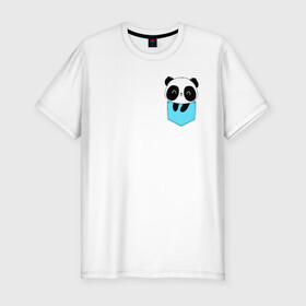 Мужская футболка хлопок Slim с принтом Панда милашка в кармашке в Тюмени, 92% хлопок, 8% лайкра | приталенный силуэт, круглый вырез ворота, длина до линии бедра, короткий рукав | животное | карман | малышка | медведь | милашка