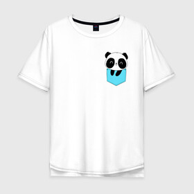 Мужская футболка хлопок Oversize с принтом Панда милашка в кармашке в Тюмени, 100% хлопок | свободный крой, круглый ворот, “спинка” длиннее передней части | Тематика изображения на принте: животное | карман | малышка | медведь | милашка