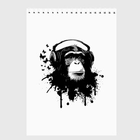 Скетчбук с принтом Обезьяна Меломан в Тюмени, 100% бумага
 | 48 листов, плотность листов — 100 г/м2, плотность картонной обложки — 250 г/м2. Листы скреплены сверху удобной пружинной спиралью | black | blot | butterflies | chimpanzee | gorilla | headphones | ink | lover | monkey | music | sheet | white | бабочки | белое | горилла | клякса | меломан | музыка | наушники | ноты | обезьяна | спокойствие | умиротворение | чернила | черное