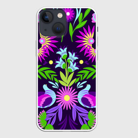 Чехол для iPhone 13 mini с принтом Мексиканская феерия в Тюмени,  |  | ветки | листья | мексика | птицы | роспись | узоры | цветы | этнические