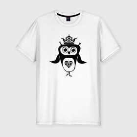 Мужская футболка хлопок Slim с принтом Сова-принцесса в Тюмени, 92% хлопок, 8% лайкра | приталенный силуэт, круглый вырез ворота, длина до линии бедра, короткий рукав | owl | owls | сова | совушка | совы | филин | фраза | юмор