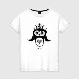 Женская футболка хлопок с принтом Сова-принцесса в Тюмени, 100% хлопок | прямой крой, круглый вырез горловины, длина до линии бедер, слегка спущенное плечо | Тематика изображения на принте: owl | owls | сова | совушка | совы | филин | фраза | юмор