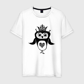 Мужская футболка хлопок с принтом Сова-принцесса в Тюмени, 100% хлопок | прямой крой, круглый вырез горловины, длина до линии бедер, слегка спущенное плечо. | owl | owls | сова | совушка | совы | филин | фраза | юмор
