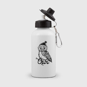 Бутылка спортивная с принтом Совушка на ветке в Тюмени, металл | емкость — 500 мл, в комплекте две пластиковые крышки и карабин для крепления | owl | owls | сова | совушка | совы | филин | фраза | юмор