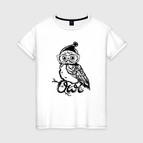Женская футболка хлопок с принтом Совушка на ветке в Тюмени, 100% хлопок | прямой крой, круглый вырез горловины, длина до линии бедер, слегка спущенное плечо | owl | owls | сова | совушка | совы | филин | фраза | юмор