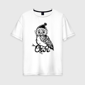Женская футболка хлопок Oversize с принтом Совушка на ветке в Тюмени, 100% хлопок | свободный крой, круглый ворот, спущенный рукав, длина до линии бедер
 | owl | owls | сова | совушка | совы | филин | фраза | юмор
