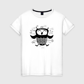 Женская футболка хлопок с принтом Сова в релаксе в Тюмени, 100% хлопок | прямой крой, круглый вырез горловины, длина до линии бедер, слегка спущенное плечо | Тематика изображения на принте: owl | owls | сова | совушка | совы | филин | фраза | юмор