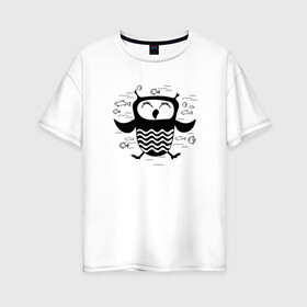 Женская футболка хлопок Oversize с принтом Сова в релаксе в Тюмени, 100% хлопок | свободный крой, круглый ворот, спущенный рукав, длина до линии бедер
 | owl | owls | сова | совушка | совы | филин | фраза | юмор