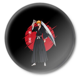 Значок с принтом BLEACH - Ichigo Kurosaki в Тюмени,  металл | круглая форма, металлическая застежка в виде булавки | anime | bleach | hollow | ichigo | kurosaki | manga | mask | matsumoto | rangiku | samurai | shihoin | yoruichi | аниме | блич | ичиго | йоруичи | куросаки | манга | маска | мацумото | онимэ | рангику | самурай | шихоин