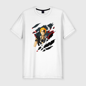 Мужская футболка хлопок Slim с принтом Ичиго Куросаки в Тюмени, 92% хлопок, 8% лайкра | приталенный силуэт, круглый вырез ворота, длина до линии бедра, короткий рукав | bleach | kurosaki ichigo | аниме | блич | ичиго | куросаки | манга