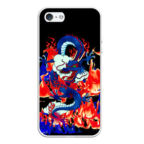 Чехол для iPhone 5/5S матовый с принтом Огненный Дракон в Тюмени, Силикон | Область печати: задняя сторона чехла, без боковых панелей | akatsuki | beast | dragon | fire | акацуки | дракон | животные | зверь | змей | когти | облако | огонь | узор | чб | японский