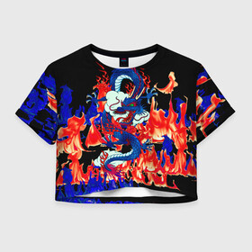 Женская футболка Crop-top 3D с принтом Огненный Дракон в Тюмени, 100% полиэстер | круглая горловина, длина футболки до линии талии, рукава с отворотами | akatsuki | beast | dragon | fire | акацуки | дракон | животные | зверь | змей | когти | облако | огонь | узор | чб | японский
