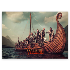 Поздравительная открытка с принтом Valheim викинги в Тюмени, 100% бумага | плотность бумаги 280 г/м2, матовая, на обратной стороне линовка и место для марки
 | fantasy | mmo | valheim | valve | валхейм | вальхейм | викинги | выживалка | игра | королевская битва | ммо | ролевая игра | фэнтази