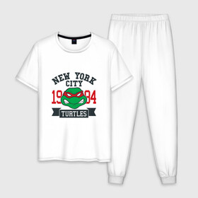 Мужская пижама хлопок с принтом NYC Raphael в Тюмени, 100% хлопок | брюки и футболка прямого кроя, без карманов, на брюках мягкая резинка на поясе и по низу штанин
 | donatello | leonardo | michelangelo | ninja | pizza | raphael | turtles | донателло | животные | карате | комикс | комиксы | леонардо | микеланджело | мультфильм | мутант | мутанты | ниндзя | пицца | рафаэль | сплинтер | супергерой