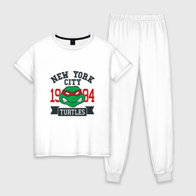 Женская пижама хлопок с принтом NYC Raphael в Тюмени, 100% хлопок | брюки и футболка прямого кроя, без карманов, на брюках мягкая резинка на поясе и по низу штанин | donatello | leonardo | michelangelo | ninja | pizza | raphael | turtles | донателло | животные | карате | комикс | комиксы | леонардо | микеланджело | мультфильм | мутант | мутанты | ниндзя | пицца | рафаэль | сплинтер | супергерой