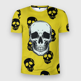Мужская футболка 3D спортивная с принтом Yellow Skulls в Тюмени, 100% полиэстер с улучшенными характеристиками | приталенный силуэт, круглая горловина, широкие плечи, сужается к линии бедра | skull | желтизна | скелет | скелетон | черепа | черепушки