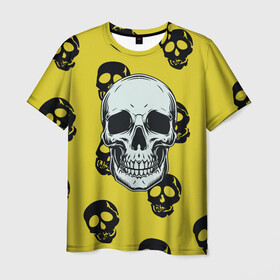 Мужская футболка 3D с принтом Yellow Skulls в Тюмени, 100% полиэфир | прямой крой, круглый вырез горловины, длина до линии бедер | skull | желтизна | скелет | скелетон | черепа | черепушки