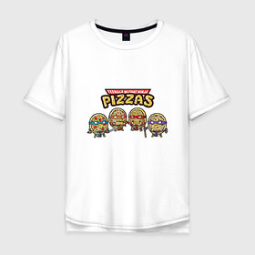 Мужская футболка хлопок Oversize с принтом Ninja Pizzas в Тюмени, 100% хлопок | свободный крой, круглый ворот, “спинка” длиннее передней части | donatello | leonardo | michelangelo | ninja | pizza | raphael | turtles | донателло | животные | карате | комикс | комиксы | леонардо | микеланджело | мультфильм | мутант | мутанты | ниндзя | пицца | рафаэль | сплинтер | супергерой