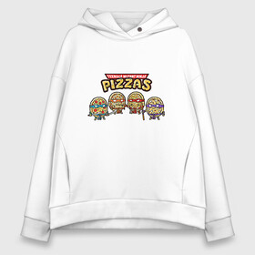 Женское худи Oversize хлопок с принтом Ninja Pizzas в Тюмени, френч-терри — 70% хлопок, 30% полиэстер. Мягкий теплый начес внутри —100% хлопок | боковые карманы, эластичные манжеты и нижняя кромка, капюшон на магнитной кнопке | donatello | leonardo | michelangelo | ninja | pizza | raphael | turtles | донателло | животные | карате | комикс | комиксы | леонардо | микеланджело | мультфильм | мутант | мутанты | ниндзя | пицца | рафаэль | сплинтер | супергерой