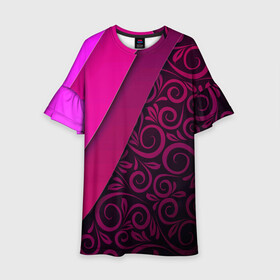 Детское платье 3D с принтом BUTTERFLY в Тюмени, 100% полиэстер | прямой силуэт, чуть расширенный к низу. Круглая горловина, на рукавах — воланы | Тематика изображения на принте: pink | абстракция | полосы | узор | фиолетовый