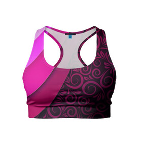 Женский спортивный топ 3D с принтом BUTTERFLY в Тюмени, 82% полиэстер, 18% спандекс Ткань безопасна для здоровья, позволяет коже дышать, не мнется и не растягивается |  | pink | абстракция | полосы | узор | фиолетовый