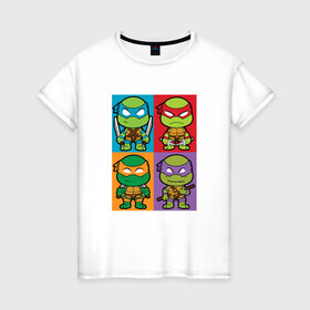 Женская футболка хлопок с принтом Ninja Turtles в Тюмени, 100% хлопок | прямой крой, круглый вырез горловины, длина до линии бедер, слегка спущенное плечо | donatello | leonardo | michelangelo | ninja | pizza | raphael | turtles | донателло | животные | карате | комикс | комиксы | леонардо | микеланджело | мультфильм | мутант | мутанты | ниндзя | пицца | рафаэль | сплинтер | супергерой