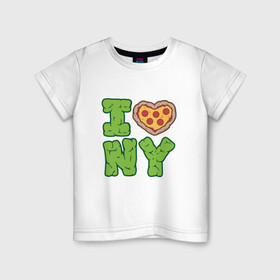 Детская футболка хлопок с принтом I Love New York в Тюмени, 100% хлопок | круглый вырез горловины, полуприлегающий силуэт, длина до линии бедер | donatello | leonardo | michelangelo | ninja | pizza | raphael | turtles | донателло | животные | карате | комикс | комиксы | леонардо | микеланджело | мультфильм | мутант | мутанты | ниндзя | пицца | рафаэль | сплинтер | супергерой