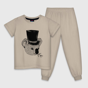Детская пижама хлопок с принтом Коала Джентльмен в Цилиндре в Тюмени, 100% хлопок |  брюки и футболка прямого кроя, без карманов, на брюках мягкая резинка на поясе и по низу штанин
 | Тематика изображения на принте: art | bear | coala | gentleman | illustration | koala | top hap | австралия | арт | иллюстрация | медведь | рисунок | сумчатые | цилиндр | шляпа | эвкалипт