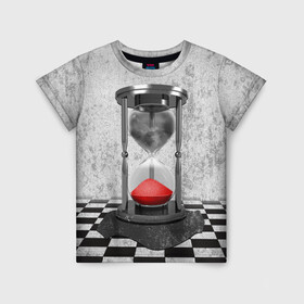 Детская футболка 3D с принтом Часы Жизни в Тюмени, 100% гипоаллергенный полиэфир | прямой крой, круглый вырез горловины, длина до линии бедер, чуть спущенное плечо, ткань немного тянется | clock | life | жизнь | песок | судьба | шахматы