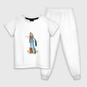 Детская пижама хлопок с принтом Девушка на скейте в Тюмени, 100% хлопок |  брюки и футболка прямого кроя, без карманов, на брюках мягкая резинка на поясе и по низу штанин
 | Тематика изображения на принте: блондинка | девушка | джинсы | скейт | спорт | фитоняша