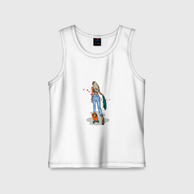 Детская майка хлопок с принтом Девушка на скейте в Тюмени,  |  | Тематика изображения на принте: блондинка | девушка | джинсы | скейт | спорт | фитоняша