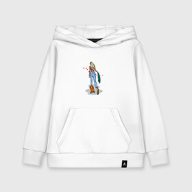 Детская толстовка хлопок с принтом Девушка на скейте в Тюмени, 100% хлопок | Круглый горловой вырез, эластичные манжеты, пояс, капюшен | Тематика изображения на принте: блондинка | девушка | джинсы | скейт | спорт | фитоняша