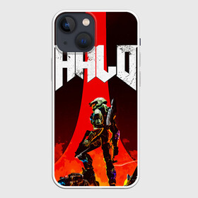 Чехол для iPhone 13 mini с принтом HALO x DOOM в Тюмени,  |  | Тематика изображения на принте: doom | game | games | halo | heilo | master chif | spartan | дум | игра | игры | ковенант | ковенанты | мастер чиф | спартанец | хало | хейло | хэйло