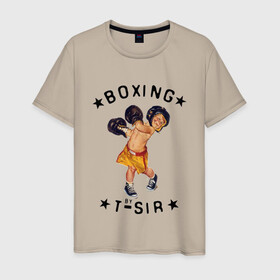 Мужская футболка хлопок с принтом боксер в Тюмени, 100% хлопок | прямой крой, круглый вырез горловины, длина до линии бедер, слегка спущенное плечо. | box | boxing | боксер | боксерские перчатки | маленький боксер | малыш в перчатках | мальчик