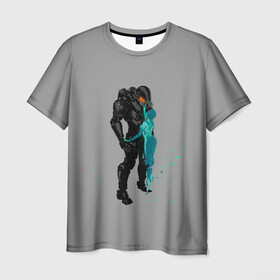 Мужская футболка 3D с принтом Кибер любовь в Тюмени, 100% полиэфир | прямой крой, круглый вырез горловины, длина до линии бедер | game | games | halo | heilo | master chif | spartan | игра | игры | ковенант | ковенанты | мастер чиф | спартанец | хало | хейло | хэйло